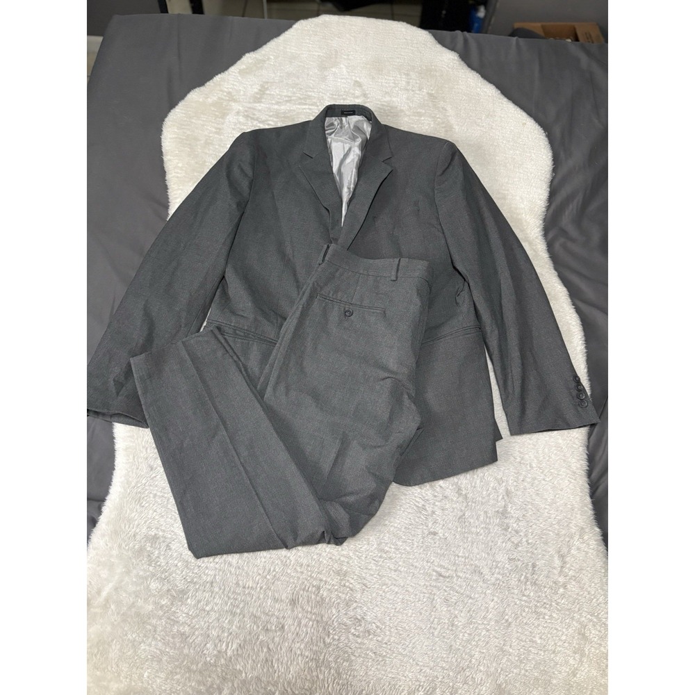JF J. Ferrar 44R 2PC Suit Blazer Men Pants 36 x 29 Slim Gray‎ Poly Blend